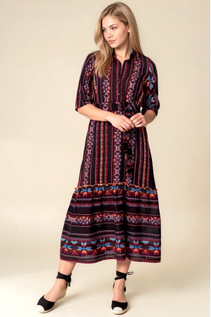 Women’s Cotton Maxi Dress with Ethnic Embroidery & Tie Waist DR4851 Women’s Cotton Maxi Dress with Ethnic Embroidery & Tie Waist DR4851