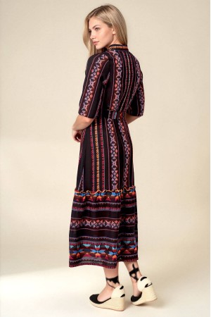 Women’s Cotton Maxi Dress with Ethnic Embroidery & Tie Waist DR4851 Women’s Cotton Maxi Dress with Ethnic Embroidery & Tie Waist DR4851