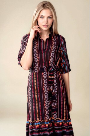 Women’s Cotton Maxi Dress with Ethnic Embroidery & Tie Waist DR4851 Women’s Cotton Maxi Dress with Ethnic Embroidery & Tie Waist DR4851