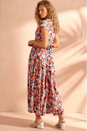 Rochie maxi inflorata Roh Dr4844 Multicolora din Viscoza cu buzunare 