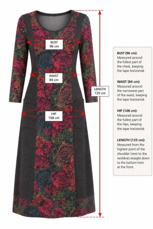  Rochie midi gri cu imprimeu floral ÃƒÂ®n contrast si buzunare Roh Dr4855