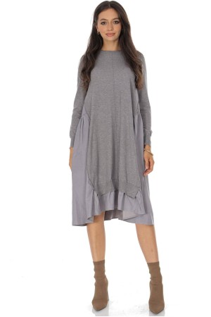 Grey Oversized Wool Blend Midi Dress with Contrast Panels - AIMELIA DR4794