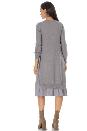 Grey Oversized Wool Blend Midi Dress with Contrast Panels - AIMELIA DR4794