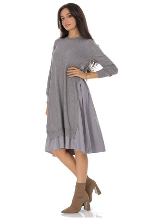 Grey Oversized Wool Blend Midi Dress with Contrast Panels - AIMELIA DR4794