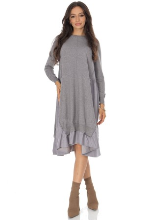 Grey Oversized Wool Blend Midi Dress with Contrast Panels - AIMELIA DR4794