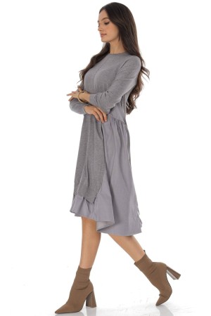 Grey Oversized Wool Blend Midi Dress with Contrast Panels - AIMELIA DR4794