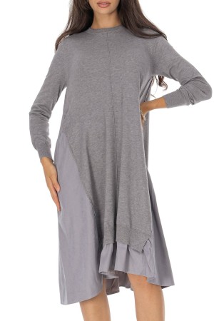 Grey Oversized Wool Blend Midi Dress with Contrast Panels - AIMELIA DR4794