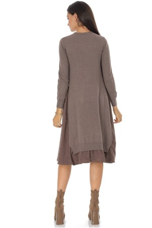 Brown Oversized Wool Blend Midi Dress with Contrast Panels - AIMELIA DR4795