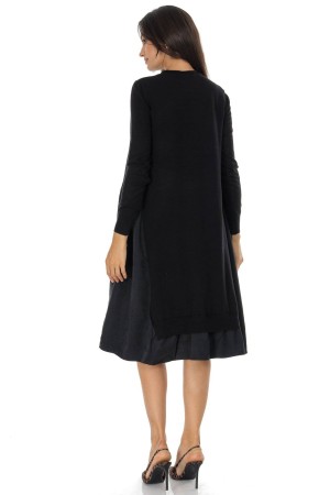 Black Oversized Wool Blend Midi Dress with Contrast Panels - AIMELIA DR4793