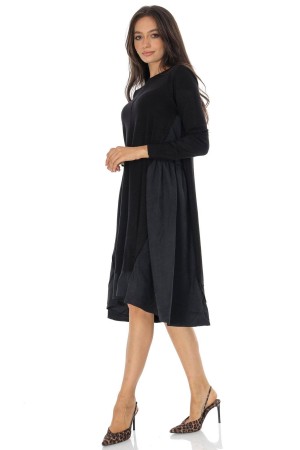 Black Oversized Wool Blend Midi Dress with Contrast Panels - AIMELIA DR4793