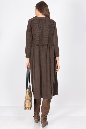 Dark Brown Oversized Knitted Midi Dress with Pockets - AIMELIA DR4700