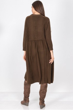 Light Brown Oversized Knitted Midi Dress with Pockets | AIMELIA DR4703
