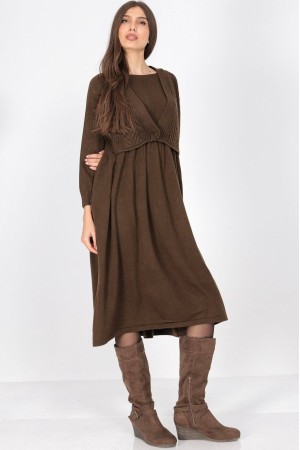 Light Brown Oversized Knitted Midi Dress with Pockets | AIMELIA DR4703
