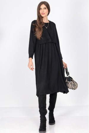 Rochie midi oversized tricotata cu buzunare Negru Roh DR4702