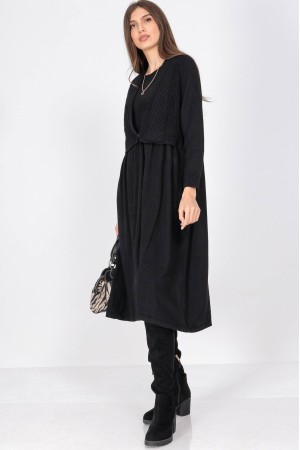 Rochie midi oversized tricotata cu buzunare Negru Roh DR4702