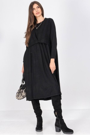 Rochie midi oversized tricotata cu buzunare Negru Roh DR4702