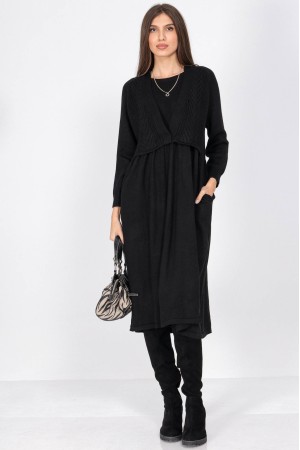 Rochie midi oversized tricotata cu buzunare Negru Roh DR4702