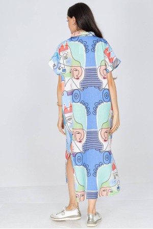 Oversized Blue Printed Dress 