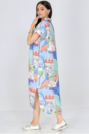 Oversized Blue Printed Dress 