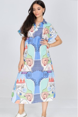 Oversized Blue Printed Dress 