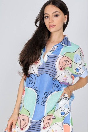 Oversized Blue Printed Dress 