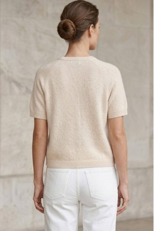 Womens Beige Short Sleeve Cardigan in Alpaca wool  ROH BR2972