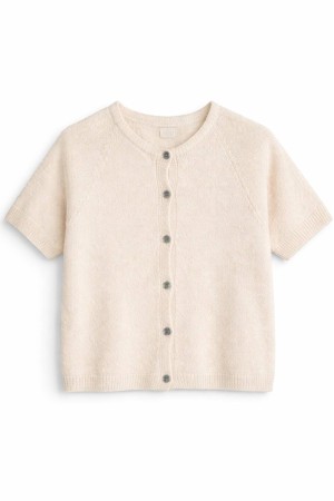 Womens Beige Short Sleeve Cardigan in Alpaca wool  ROH BR2972