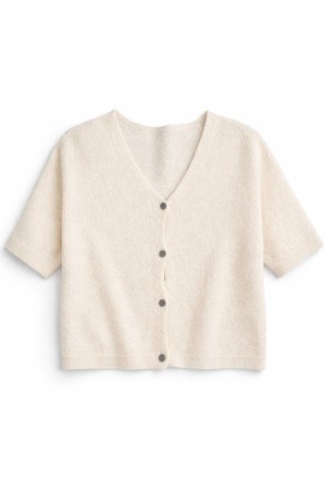 Womens Cream V Neck Short Sleeve Cardigan in Alpaca wool ROH BR2973 Womens Cream V Neck Short Sleeve Cardigan in Alpaca wool ROH BR2973