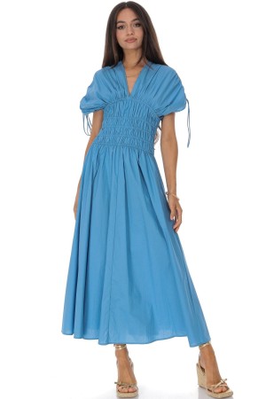 Cotton maxi dress with a ruched bodice in Blue Roh Dr4833