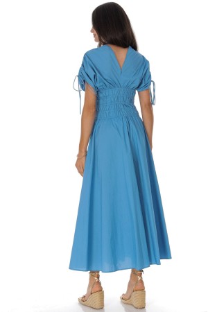 Cotton maxi dress with a ruched bodice in Blue Roh Dr4833