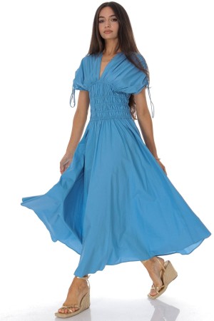 Cotton maxi dress with a ruched bodice in Blue Roh Dr4833