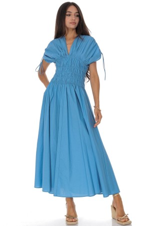 Cotton maxi dress with a ruched bodice in Blue Roh Dr4833