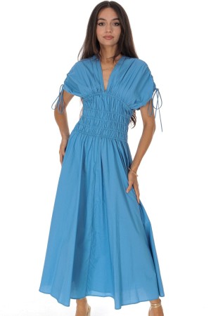 Cotton maxi dress with a ruched bodice in Blue Roh Dr4833