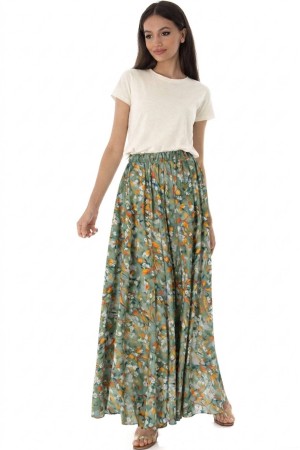 Women’s Green Maxi Skirt in Viscose with Pockets 