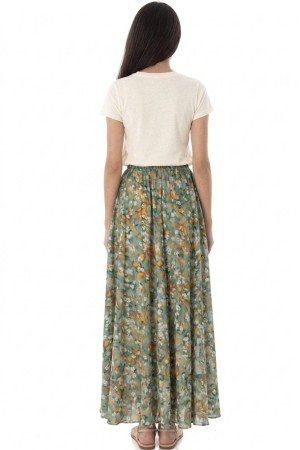 Women’s Green Maxi Skirt in Viscose with Pockets 