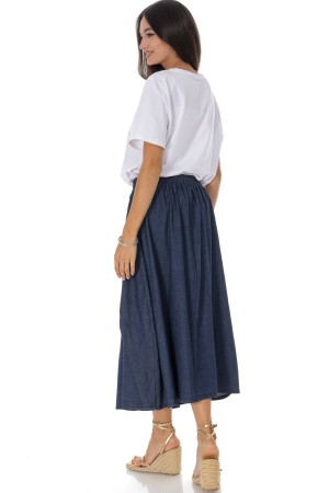 Chic denim midi skirt with a pocket detail Roh FR573