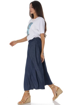 Chic denim midi skirt with a pocket detail Roh FR573