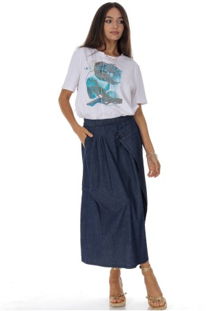 Chic denim midi skirt with a pocket detail Roh FR573