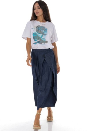 Chic denim midi skirt with a pocket detail Roh FR573