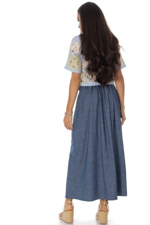 Denim midi skirt with pockets and a matching belt Roh FR574