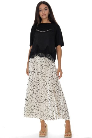 Pleated midi skirt with spots in Cream  Roh FR575