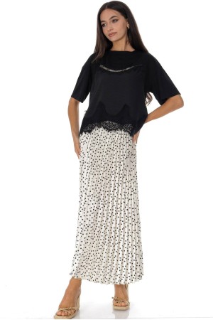 Pleated midi skirt with spots in Cream  Roh FR575