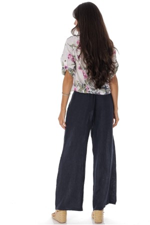 Casual linen trousers with pockets in Navy Roh TR575