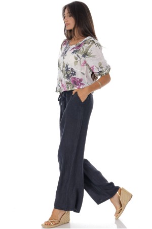 Casual linen trousers with pockets in Navy Roh TR575