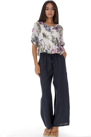 Casual linen trousers with pockets in Navy Roh TR575