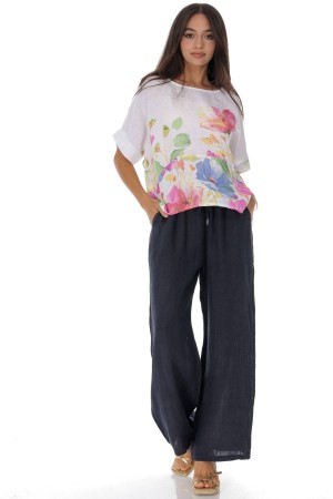 Casual linen trousers with pockets in Navy Roh TR575