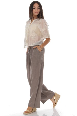 Casual linen trousers with pockets in Beige Roh TR576