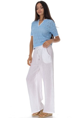 Casual linen trousers with pockets in White Roh TR577