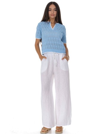 Casual linen trousers with pockets in White Roh TR577