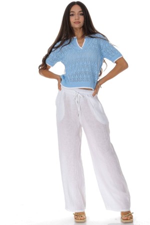 Casual linen trousers with pockets in White Roh TR577